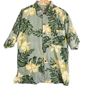 Tommy Bahama Shirt Mens Sz L‎ 100% Silk Modern fit camp floral casula beach blue